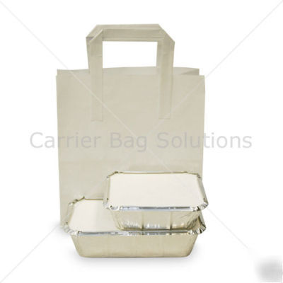 25 white sos take away bags with flat handles - medium