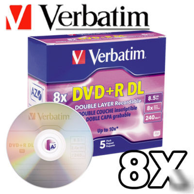 5 verbatim 95311 8X dvd+r double dual layer media disk