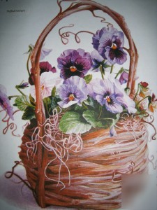 Grapevine pansy basket~ floral, gardening heat transfer