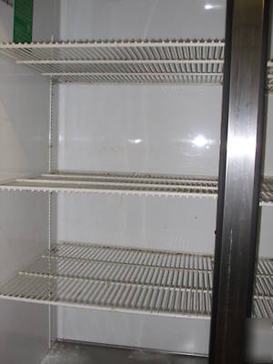 True freezer 2 door stainless recessed handles upright.