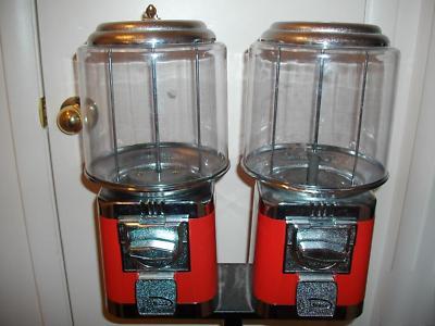 Double dual head gumball candy quarter vending machine