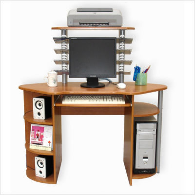 Wood top three-level computer desk finish: dark cherry