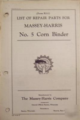 1940 massey harris no.5 horse drawn binder parts manual