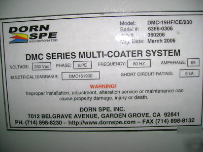 Uv coater-dorn olec model 19HF/ce/230-2006 model year
