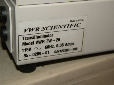 Vwr (uvp) tw-26 transilluminator, 115 vac, ex condition