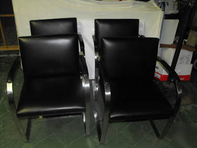 Knoll brno flat chrome frame side chairs--black leather