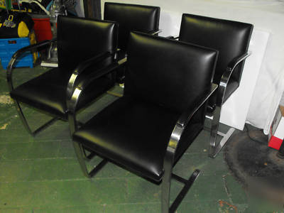 Knoll brno flat chrome frame side chairs--black leather