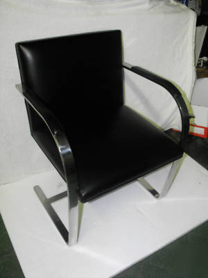 Knoll brno flat chrome frame side chairs--black leather