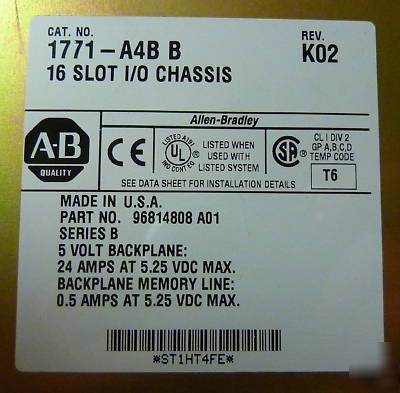 Allen-bradley plc 1771-A4B 16 slots with 15 i/o (2406)