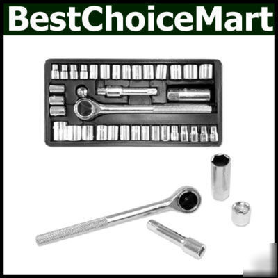 40 pc sae / mm 1/4 in & 3/8 in socket set automotive