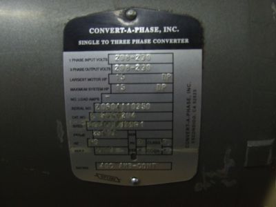 Convert-a-phase 15HP rotary phase converter cnc ready 