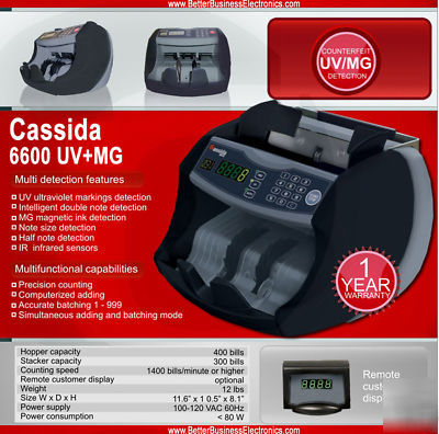 Cassida 6600+ uv mg commercial bill counting machine
