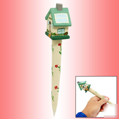 Writing black ink wooden house shape carves ball pen